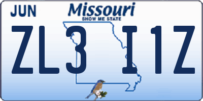 MO license plate ZL3I1Z