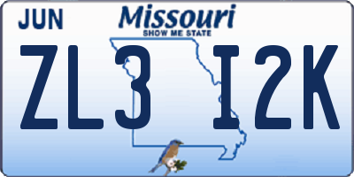 MO license plate ZL3I2K