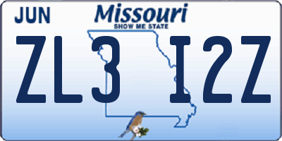 MO license plate ZL3I2Z