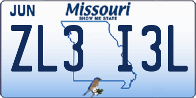 MO license plate ZL3I3L