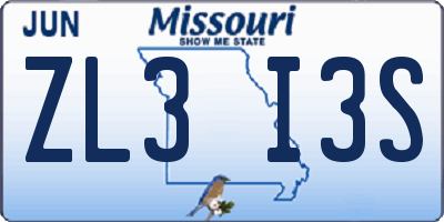 MO license plate ZL3I3S