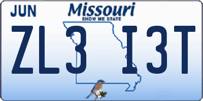 MO license plate ZL3I3T