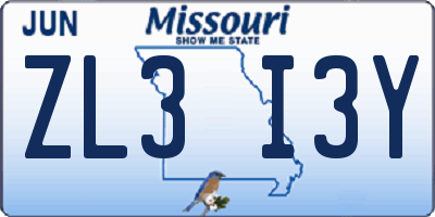MO license plate ZL3I3Y