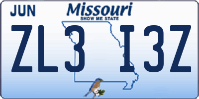 MO license plate ZL3I3Z