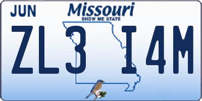 MO license plate ZL3I4M