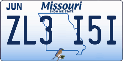MO license plate ZL3I5I