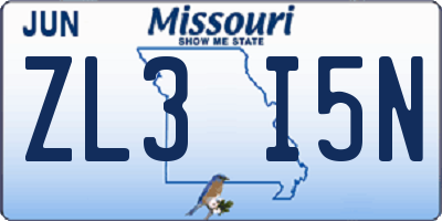 MO license plate ZL3I5N