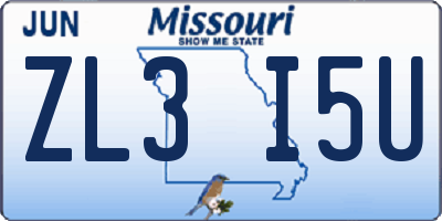 MO license plate ZL3I5U