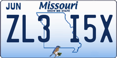 MO license plate ZL3I5X