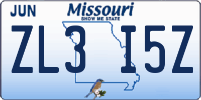 MO license plate ZL3I5Z