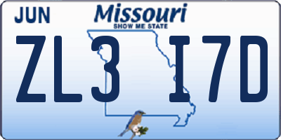 MO license plate ZL3I7D