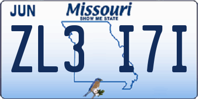 MO license plate ZL3I7I