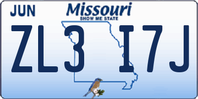 MO license plate ZL3I7J