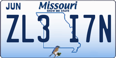 MO license plate ZL3I7N