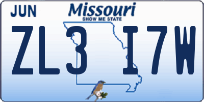 MO license plate ZL3I7W