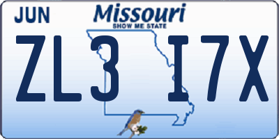 MO license plate ZL3I7X