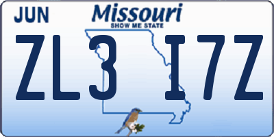 MO license plate ZL3I7Z