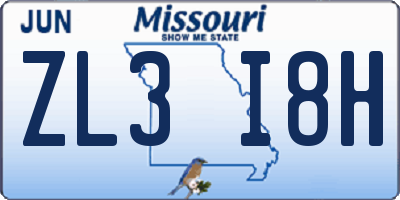 MO license plate ZL3I8H