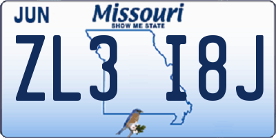 MO license plate ZL3I8J