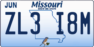 MO license plate ZL3I8M