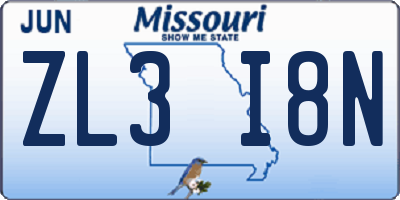 MO license plate ZL3I8N