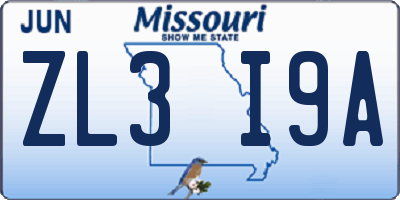 MO license plate ZL3I9A