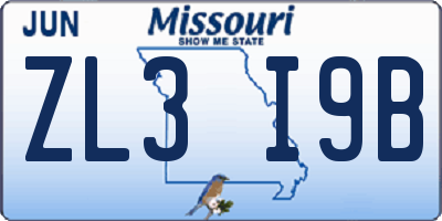 MO license plate ZL3I9B