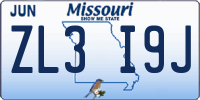 MO license plate ZL3I9J