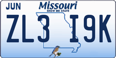 MO license plate ZL3I9K