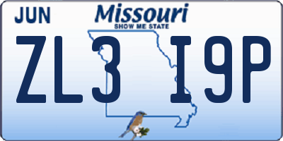 MO license plate ZL3I9P