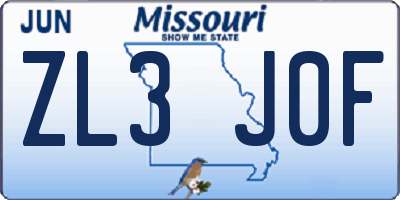 MO license plate ZL3J0F