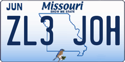 MO license plate ZL3J0H