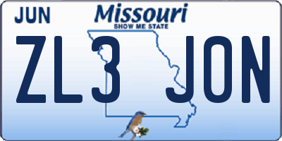MO license plate ZL3J0N