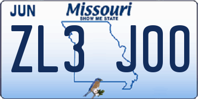 MO license plate ZL3J0O