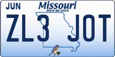 MO license plate ZL3J0T