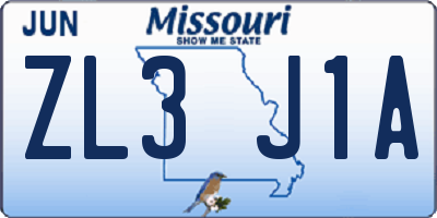 MO license plate ZL3J1A