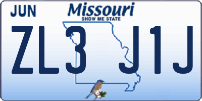 MO license plate ZL3J1J