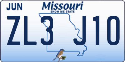 MO license plate ZL3J1O