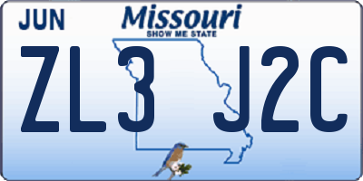 MO license plate ZL3J2C