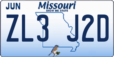MO license plate ZL3J2D