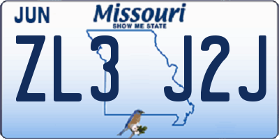 MO license plate ZL3J2J
