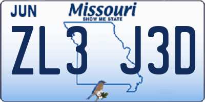 MO license plate ZL3J3D