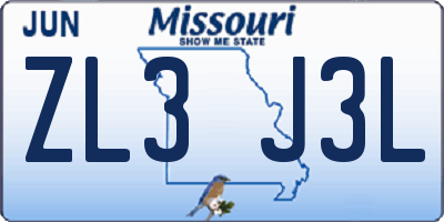 MO license plate ZL3J3L