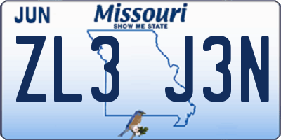 MO license plate ZL3J3N