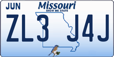MO license plate ZL3J4J