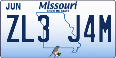MO license plate ZL3J4M