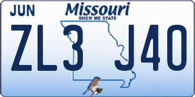 MO license plate ZL3J4O