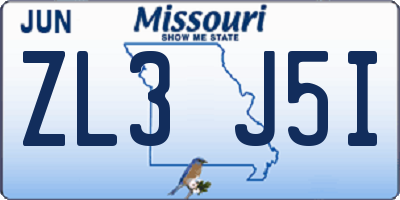 MO license plate ZL3J5I