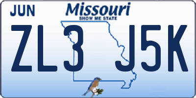 MO license plate ZL3J5K