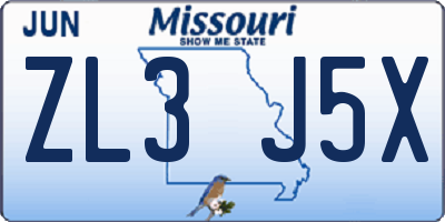 MO license plate ZL3J5X